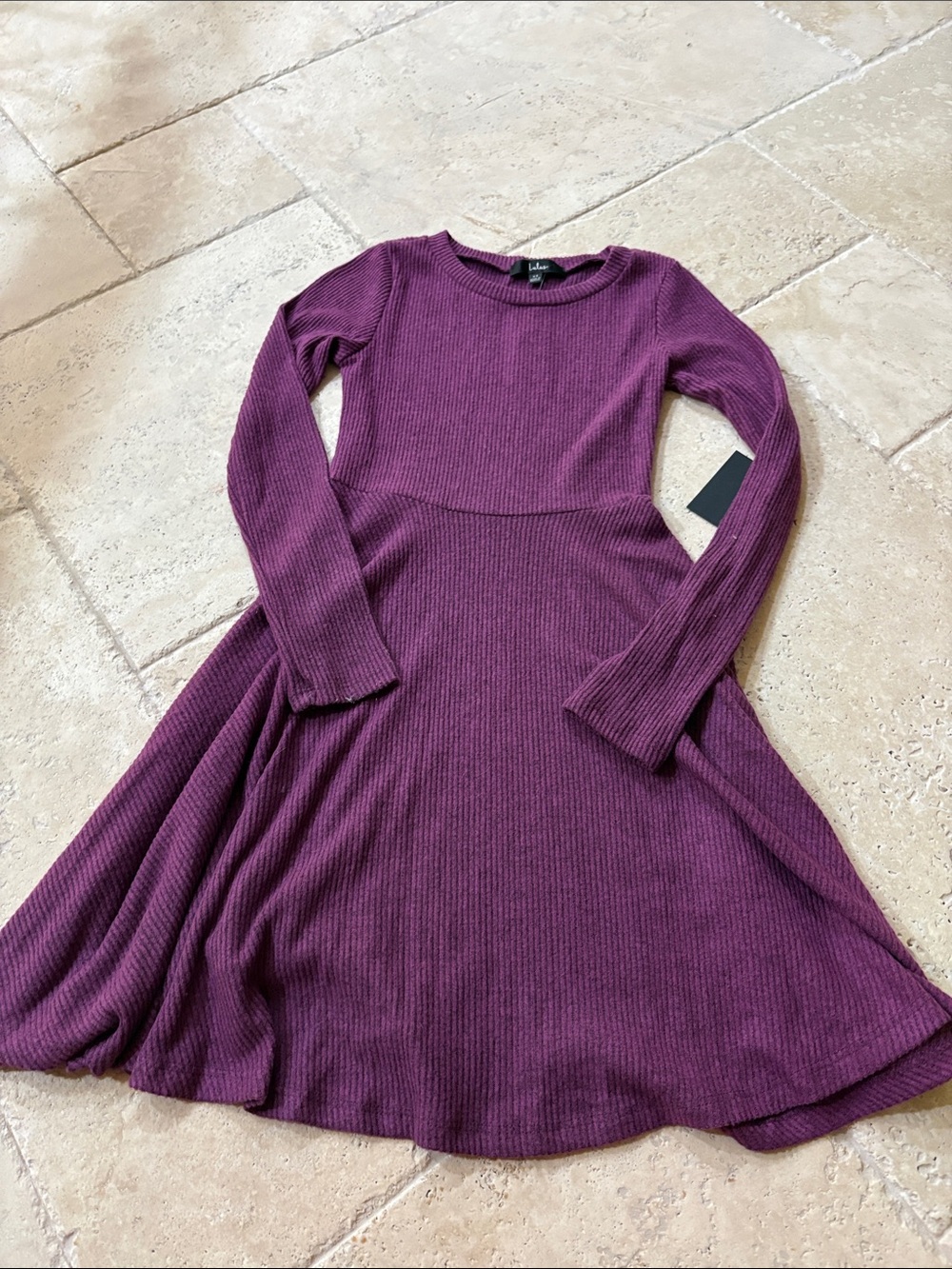 Lulu's Ribbed Fit-and-Flare Long Sleeve Dress - Plum